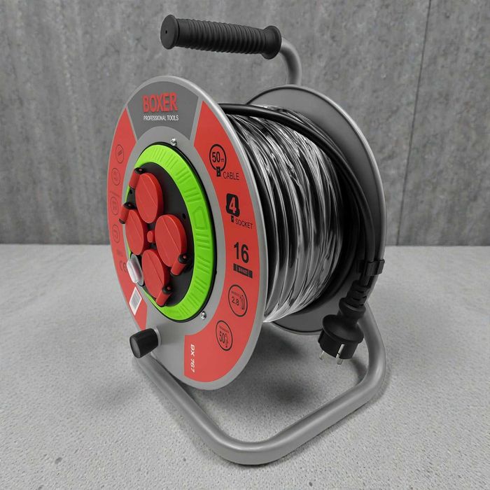 Solidny Przedłużacz bębnowy 50 m 3×2,5 mm na bębnie metalowym 4 gniazd