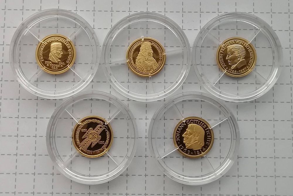 Німеччина 2007р. ЗОЛОТО. ПРУФ. Шикарний набір 5 марок! Сертифікати.