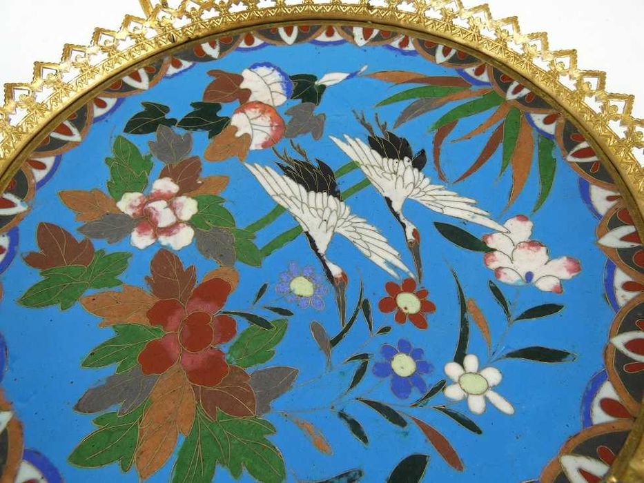 PATERA talerz emalia CLOISONNE kwiat ptak żuraw