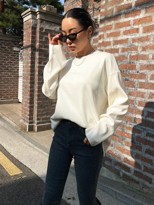 Bluzka Długa Prążkowana Oversize Casual Dazy S 36