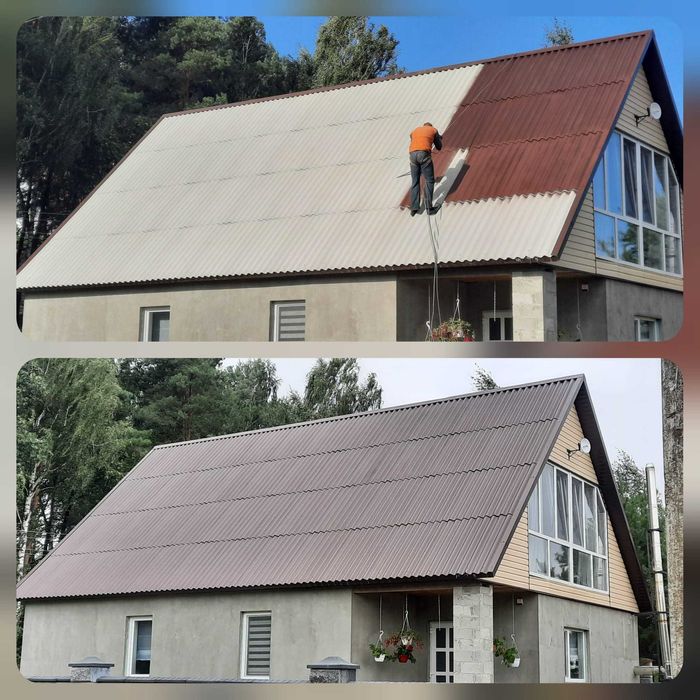 Фарбування оцинкованих дахів, металочерепиці, шиферу. Мийка бруківки