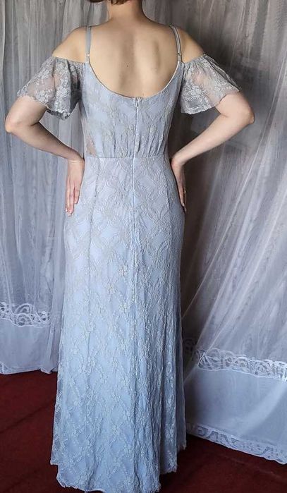 Nelly NLY EVE suknia długa błękitna niebieska koronkowa 36 S 38 maksi