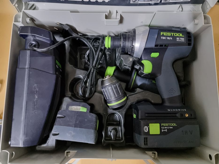 Wiertarka festool tdc 18/4  quadrive centrotec  fastfix tcl 6 systainer airstream asi 18 v 5.2 ah