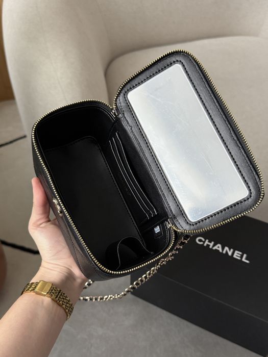 Сумка Chanel Long Vanity With Chain бургунді, чорна