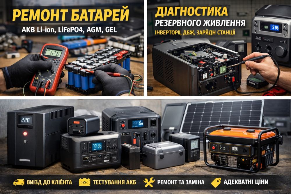 Встановлення, Ремонт АКБ , систем резервного живлення