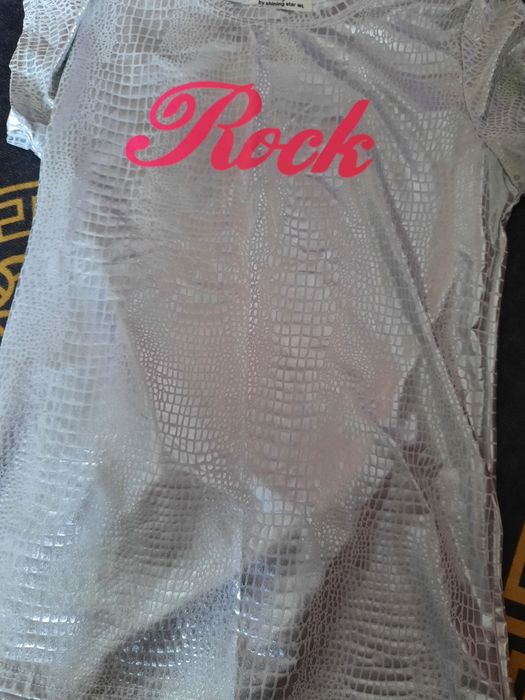 T shirt damski s/m srebrny logo neon