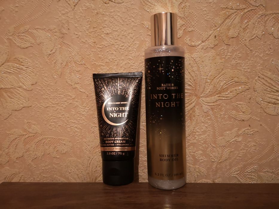 Bath & body works into the night крем и масло для тела с шиммером