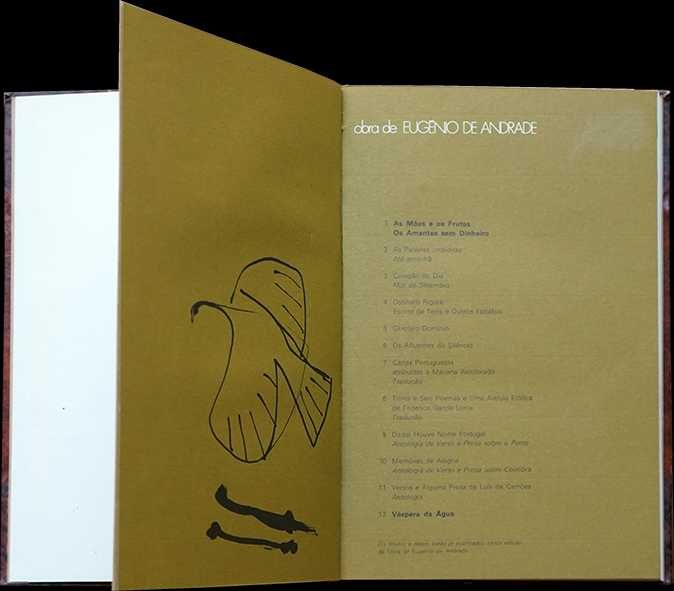 Livro Véspera da Água - Eugénio de Andrade (1ª Ed. 1973) C/ DEDICATÓRIA