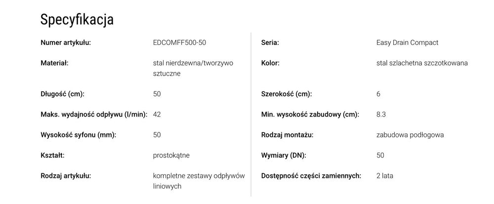 NOWE!!! Odpływ liniowy EASY DRAIN 50