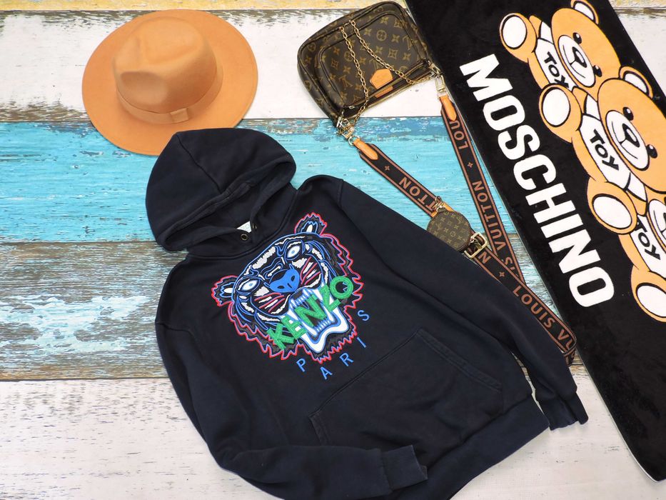 Kenzo Granatowa bluza logo wyszywane kaptur S
