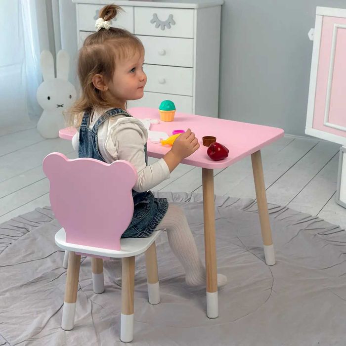 Стіл прямий 46х60х45 і стілець медведика 26.5х26х25 столик та стільчик