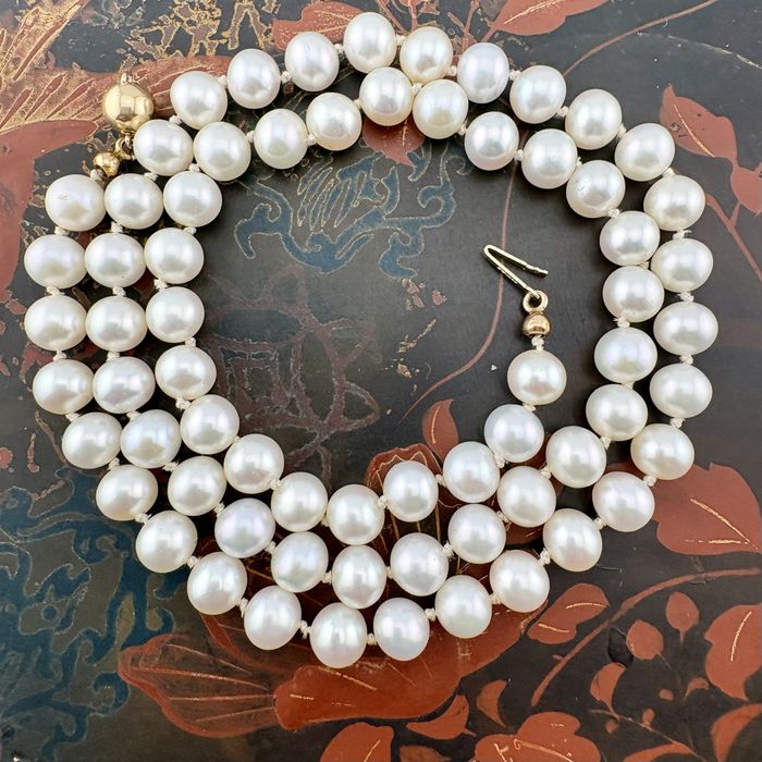 Retro Naszyjnik 47 cm Perły Złoto 14 k