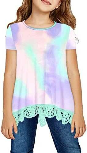 Dziewczęca bluzka T-shirt Tunika z koronkowym dołem Rozmiar M 6-7 Lat