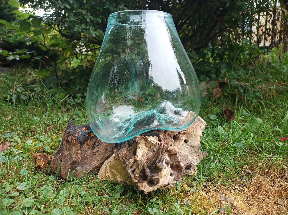 Wazon odlany na korzeniu z drewna Teak XL Dekoracja na Las w Szkle