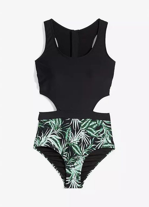 B.P.C monokini czarne w zielone liście ^42