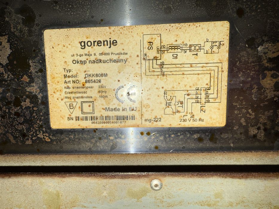 Okap Gorenje DKK600M z uszkodzonym sterownikiem