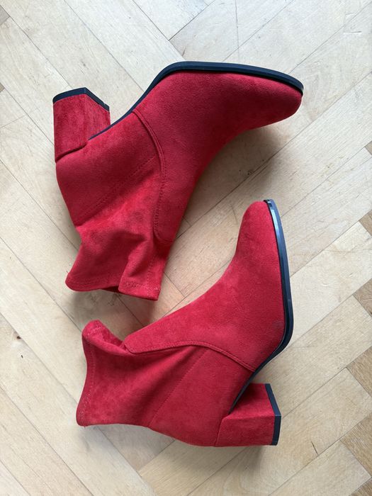Damskie botki nowe czerwone 38 Sergio Leone zamszowe buty zimowe