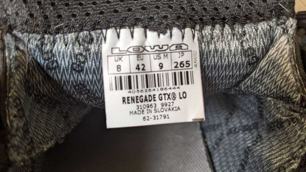 Оригінальні кросівки Lowa Renegade GTX з мембраною GORE-TEX, розмір 42