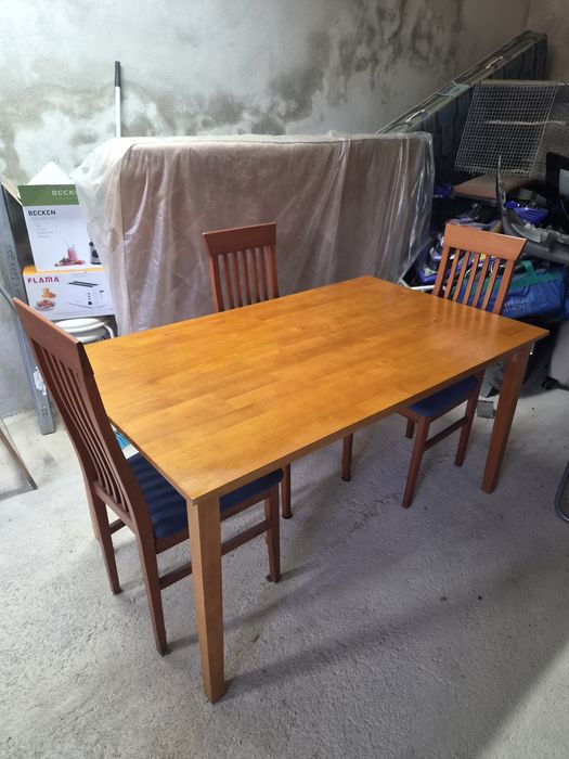 Mesa madeira maciça pinho mel +3 cadeiras (entrega incluida)