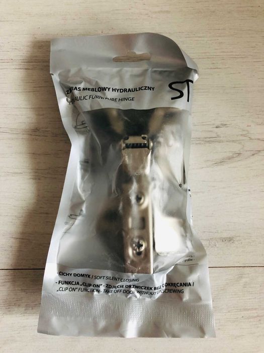 NOWY zawias meblowy hydrauliczny wygięty 8 mm do drzwi bliźniaczych