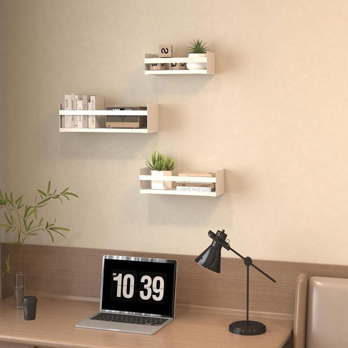 RLAVBL Zestaw 3 białych półek ściennych 40 cm – drewniane & metalowe