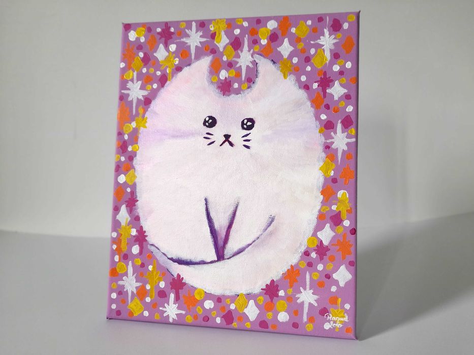Quadro 24cmx30cm Retrato Abstrato Gato Branco