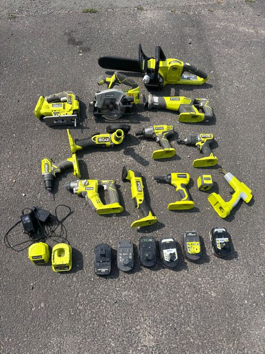 Duży zestaw narzędzi akumulatorowych Ryobi ONE+ 18V – 13urządzeń + ładowarki