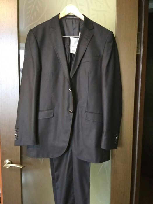Костюм 46 р. M-L черный классический брюки пиджак
