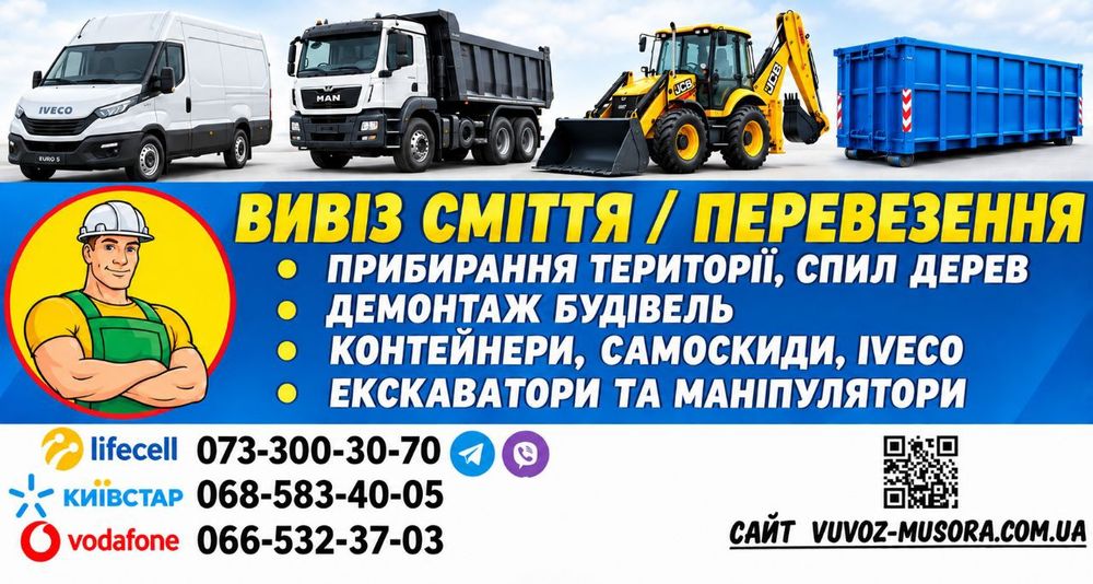 Вивіз сміття, контейнери, перевезення