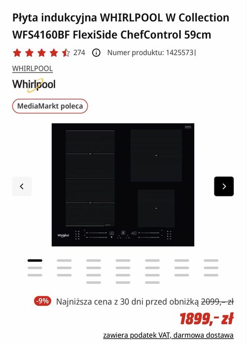 Płyta indukcyjna Whirlpool WF S4160 BF