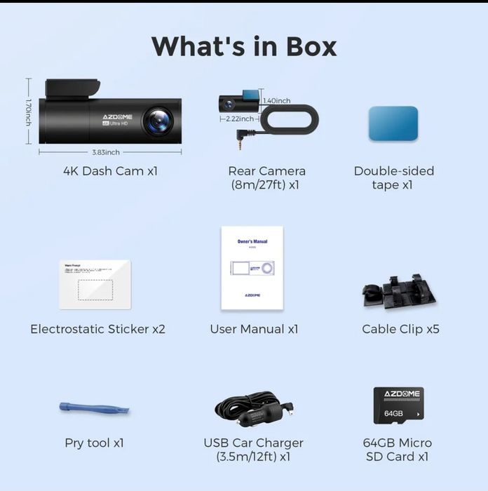 Kit 2 Câmaras Auto dashcam Azdome m300s 4k vigilância 24H wifi GPS Voz