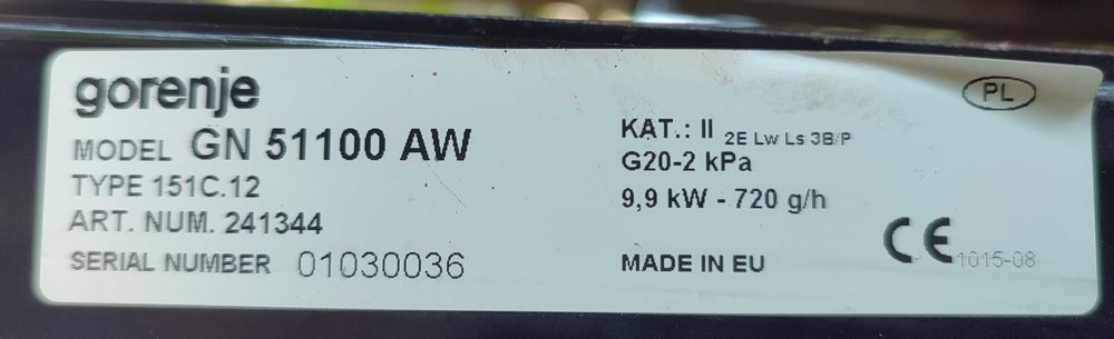 Kuchenka Gorenje GN 51100 AW drzwiczki do piekarnika