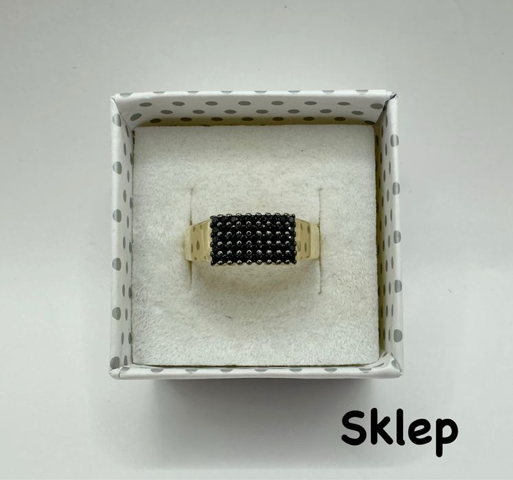 Złoty Pierścionek z Czarnymi Cyrkoniami Pr.585 NOWY