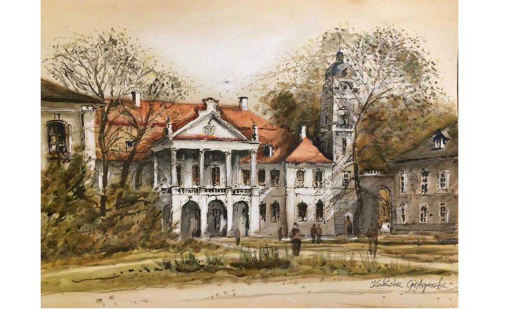 Kozłówka Pałac 30x40 cm Akwarela  (info.w opisie )