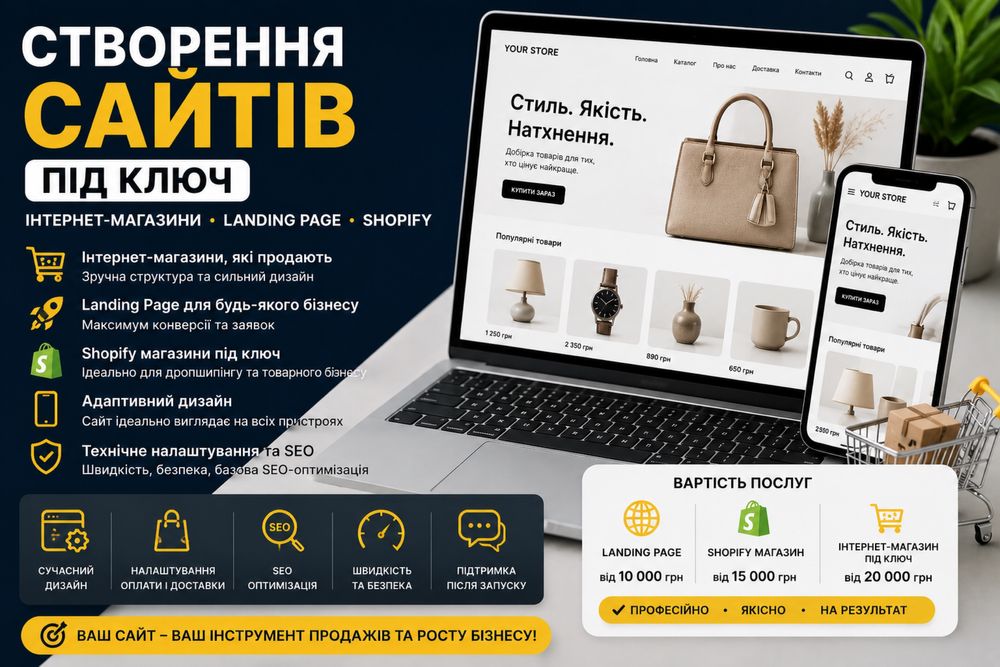 Створення сайту під ключ | Інтернет-магазин / Landing Page / Shopify