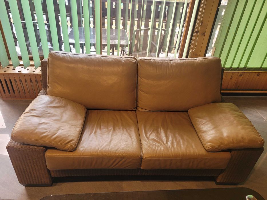 Dwie Kanapy Lloyd Loom 3 osobowa 2 osobowa skóra .