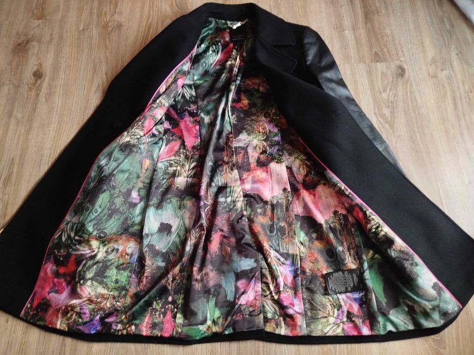 Płaszcz damski Ted Baker wełna kaszmir skóra