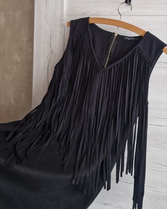 Sukienka Czarna Frędzle Zip M S Jedyna Cudna