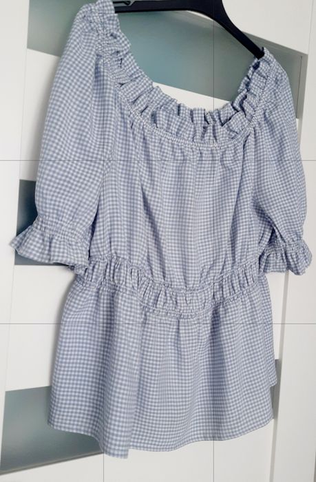Bluzka bawełniana baskinka biało-błękitna kratka 46/48