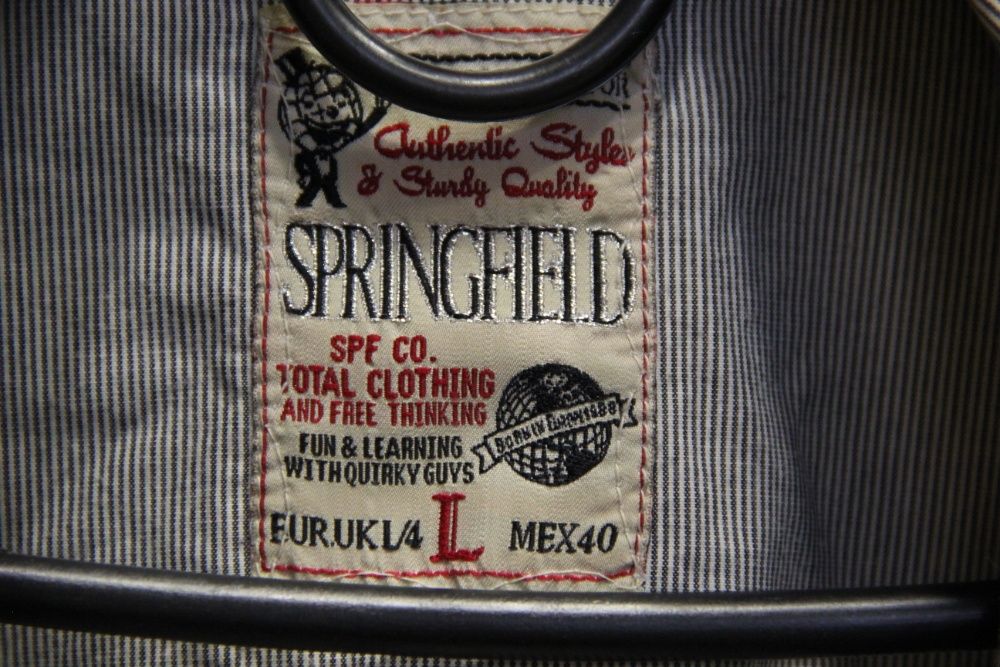 springfield рубашка размер L мужская полоска голубая с нашивками