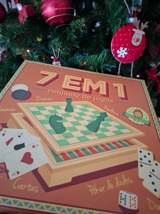 7 em 1 conjunto de jogos em madeira olivo - Xadrez Damas Gamão Cartas