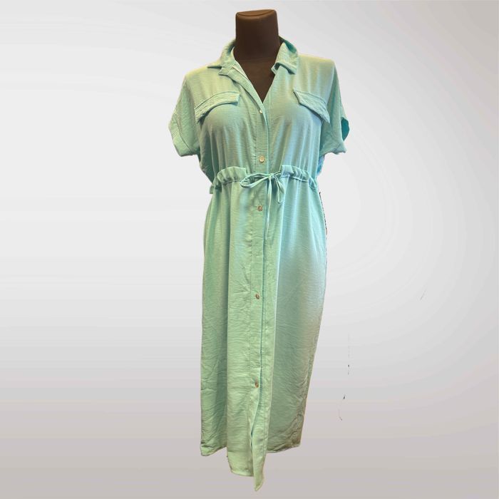 Koszulowa Sukienka z Wiązaniem w Talii Zielony