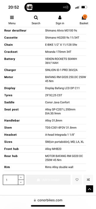 Bicicleta elétrica CONOR JAVA E-MTB 29"