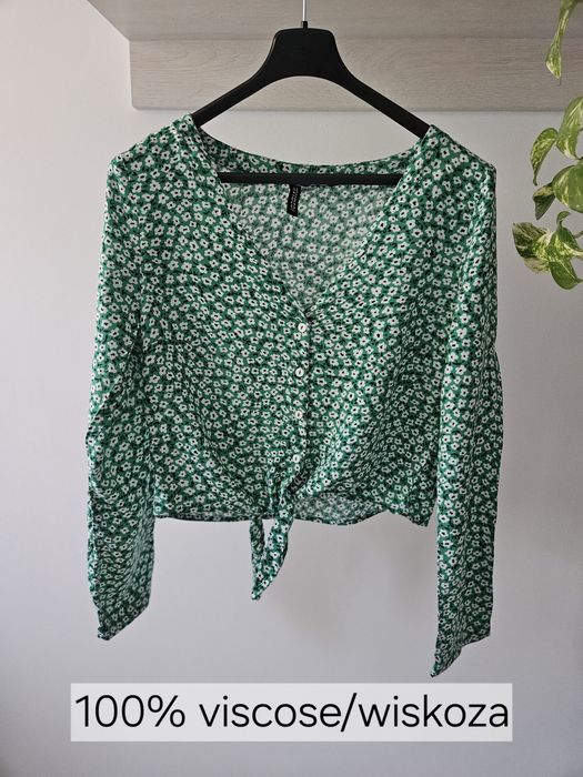 Bluzka H&M zielona kwiatki wiązana