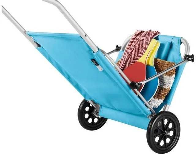 Składany Leżak Plażowy Ogrodowy Duże Kółka Daszek Zagłówek Wózek