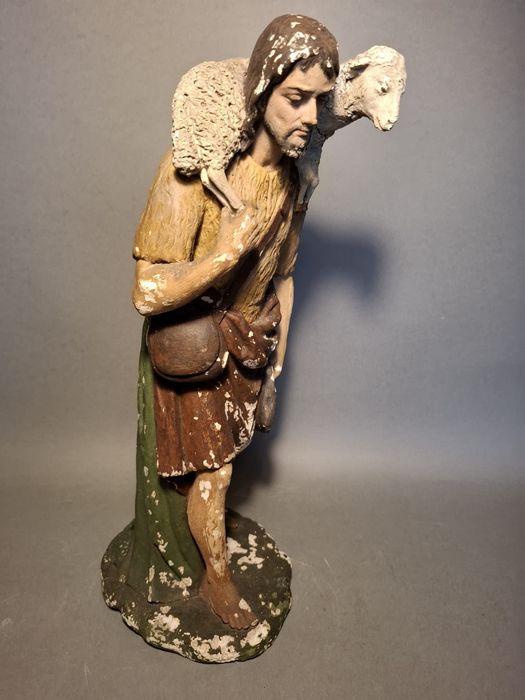 Figura gipsowa pasterz stajenka 1908r 39cm