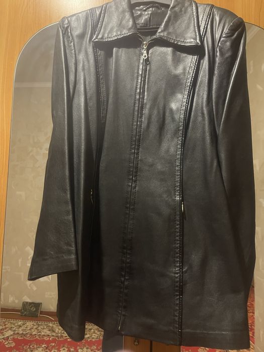 Шкіряна «лайка» весняна куртка-жакет, 46-58р.,чоного кольору