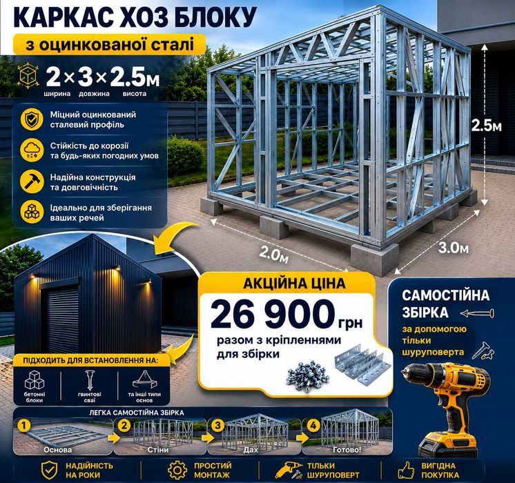 Каркас хоз блоку. Господарчий блок своїми руками. Сарай каркас ЛСТК під ваші роозміри