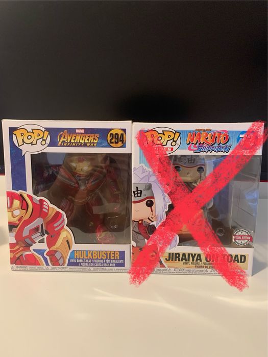 Funko POP’s Hulkbuster dos Avengers e Jiraya on Toad de Naruto