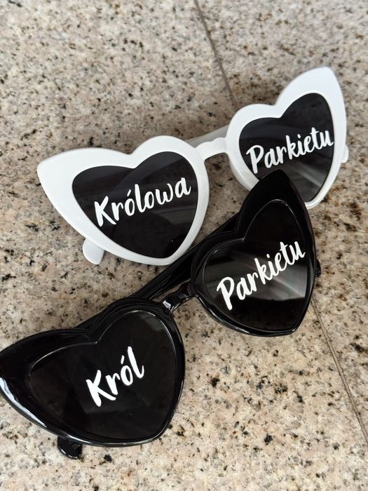 Okulary serca personalizowane serduszka białe czarne z naklejkami
